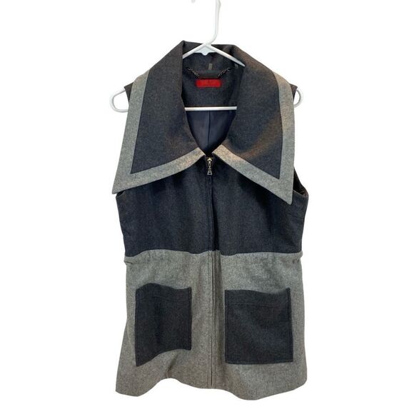 Firmiana Brand Wool‎ Blend Mutlitone Grey Color Block Vest Zipper Size Large - Picture 2 of 10